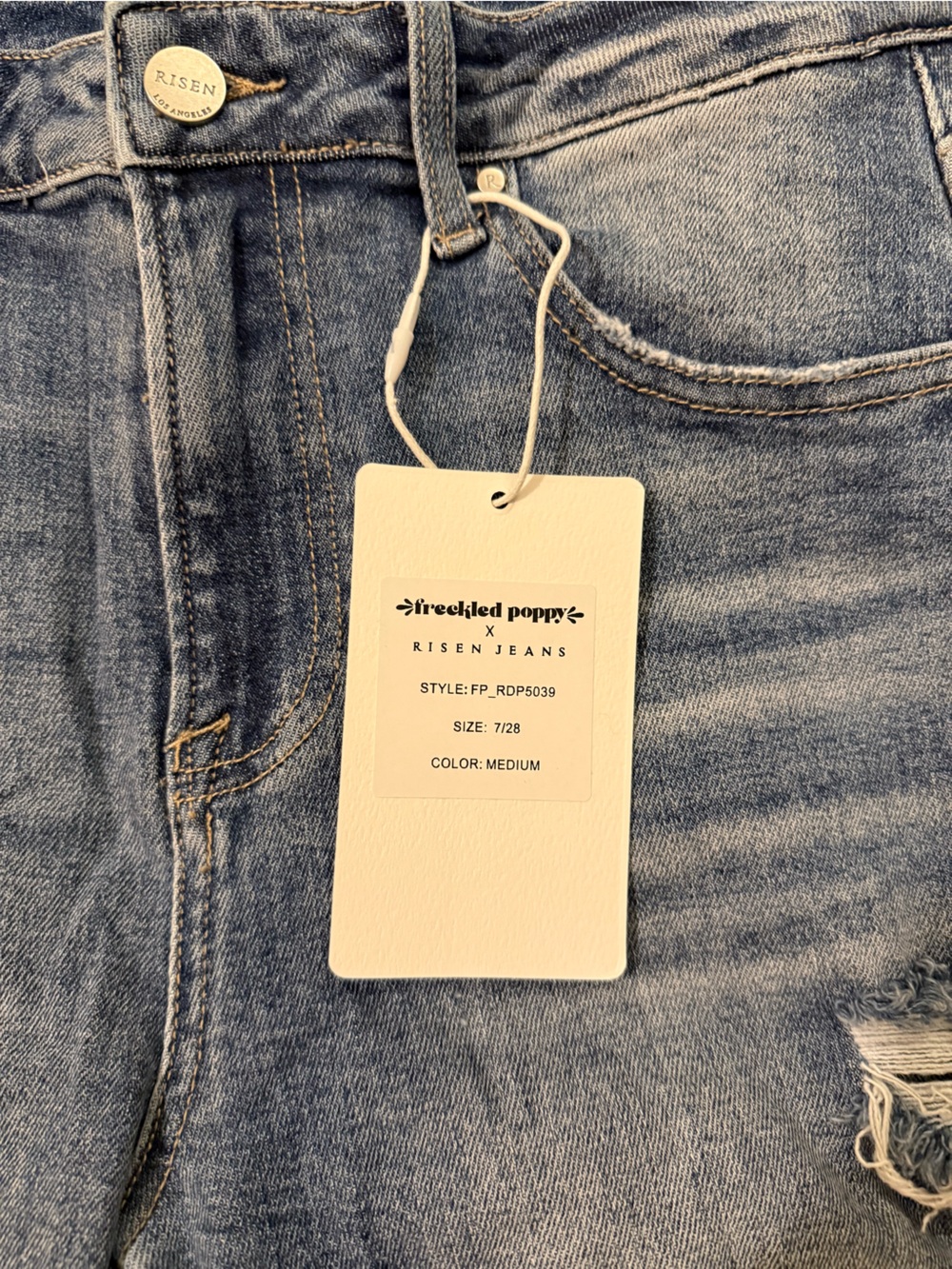 Freckled Poppy Risen Distressed Flare Bottom Jeans NWT! - Picture 6 of 6